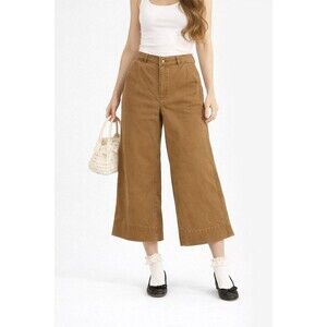 Madewell Womens Brown Pants Barrel Boho Wide Leg Crop Twill Cotton Hi Rise Sz 29
